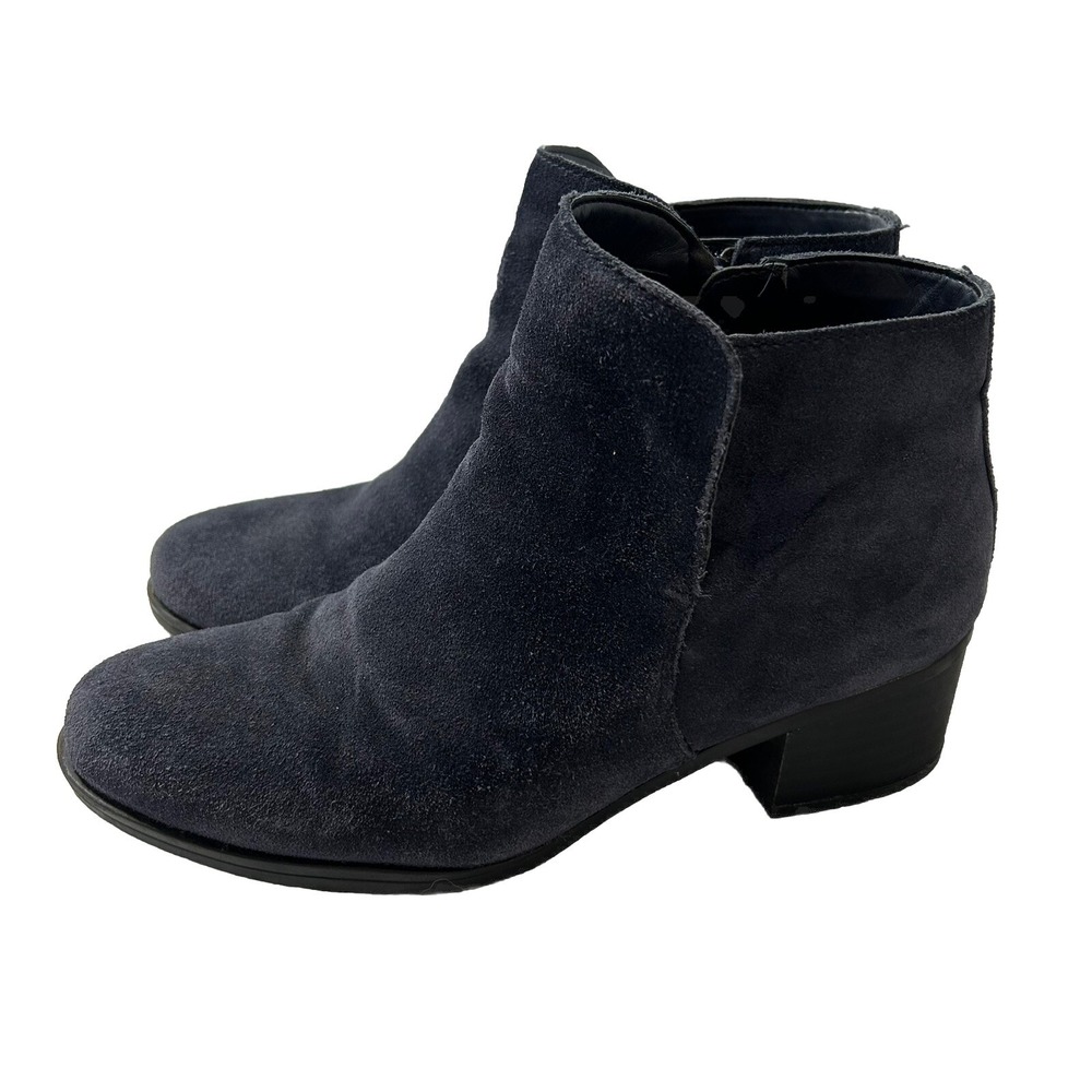 Naturalizer Dawson Womens Navy Suede Ankle Boots Low Block Heel Side Zip Booties